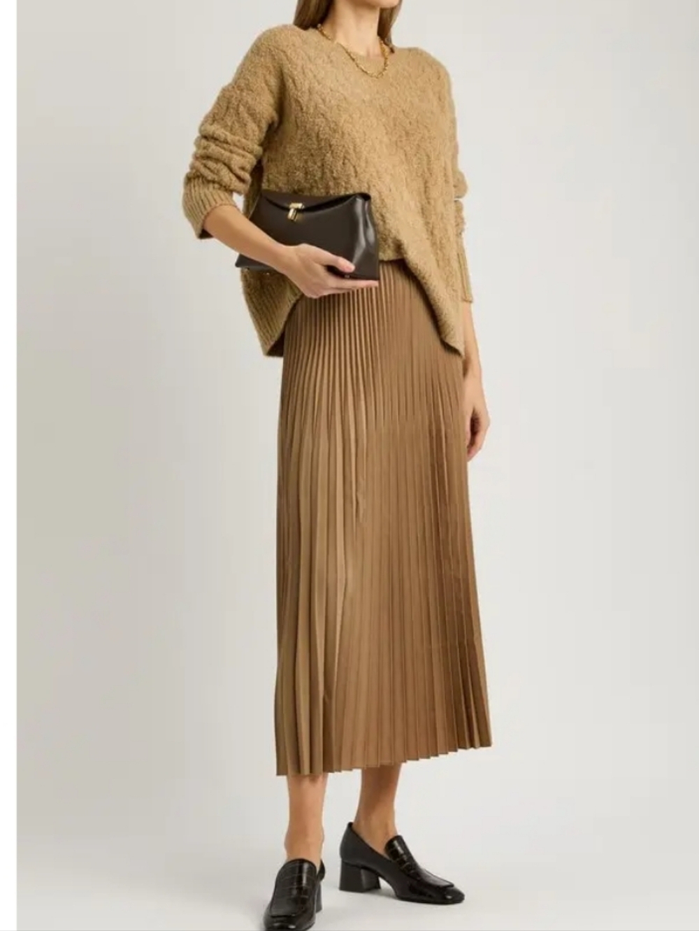 NWT EILEEN FISHER Long Pleated Tan Midi Skirt Medium
